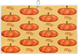 Pumpkins Leaves Watercolor Golf Towel with Heavy Duty Carabiner Ultra Absorbent Quick Dry Perfect for Cleaning Clubs Balls Gear Essential Golf Accessory for Men Women Kids