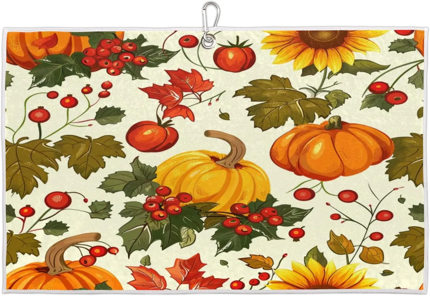 Pumpkins Sunflowers Berries Golf Towel with Heavy Duty Carabiner Clip Quick Dry Ultra Absorbent Club Ball Cleaning Towel Golf Accessories for Men Women