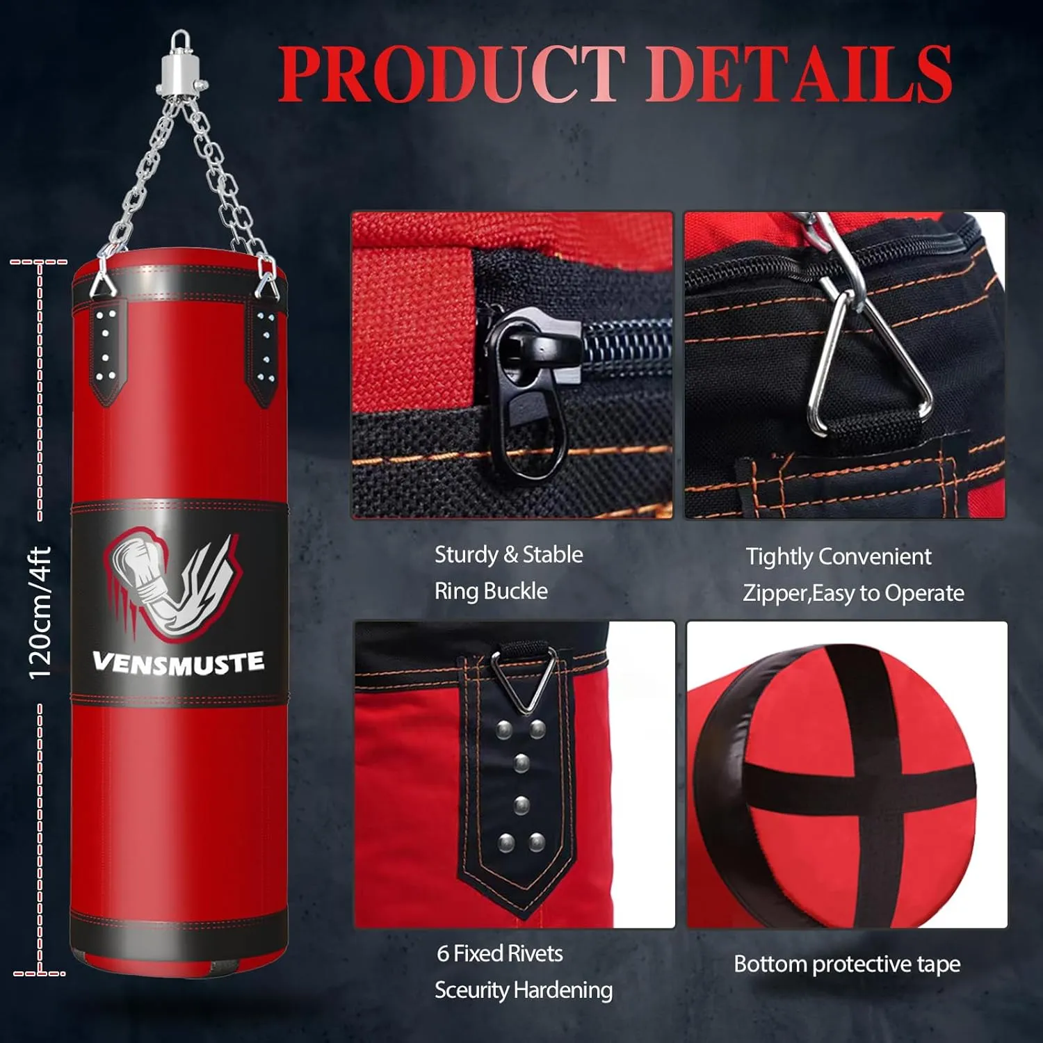 Punching Bag for Adults, 4FT Oxford Heavy Boxing Bag Set, Punching Bag with 12OZ Boxing Gloves, Chains, Hand Wraps, etc. Suitable for MMA Karate Kickboxing Boxing - Unfilled