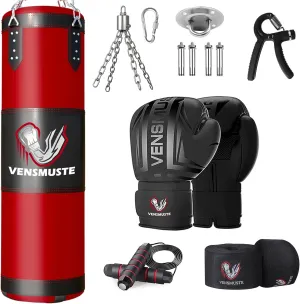 Punching Bag for Adults, 4FT Oxford Heavy Boxing Bag Set, Punching Bag with 12OZ Boxing Gloves, Chains, Hand Wraps, etc. Suitable for MMA Karate Kickboxing Boxing - Unfilled