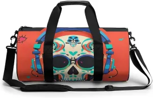 Punk Rock Earphones Skull Gym Bag Small Travel Duffle Bag with Compartment Carry On Weekender Bag for Women Men