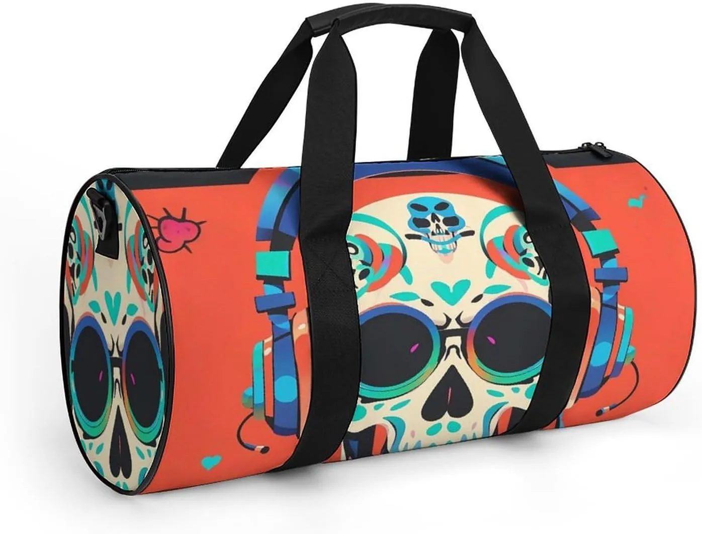 Punk Rock Earphones Skull Gym Bag Small Travel Duffle Bag with Compartment Carry On Weekender Bag for Women Men