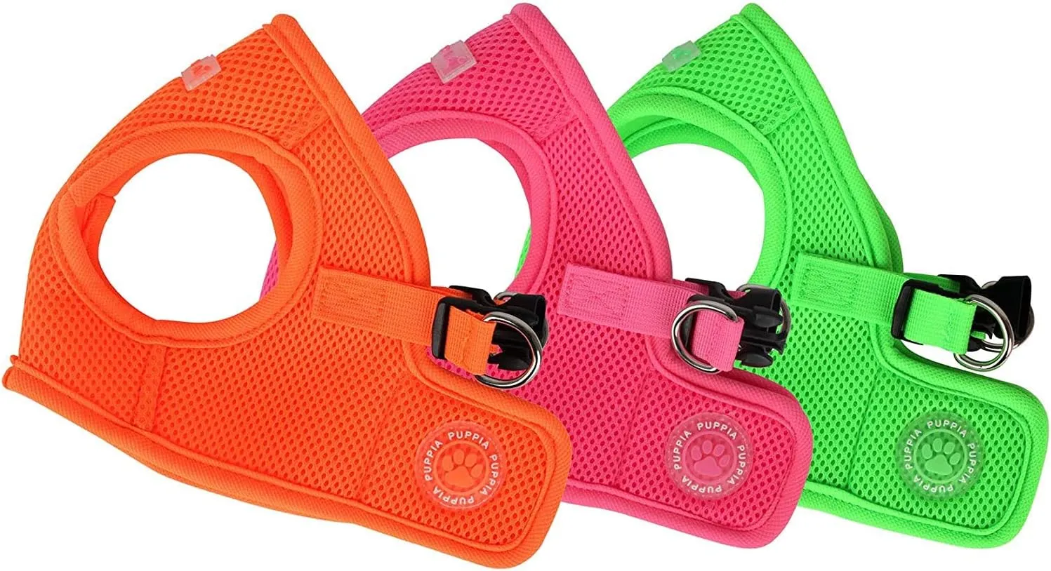 Puppia Neon Soft Vest Harness Step-in No Choke No Pull Walking Training for Small and Medium Dog, Pink, Medium