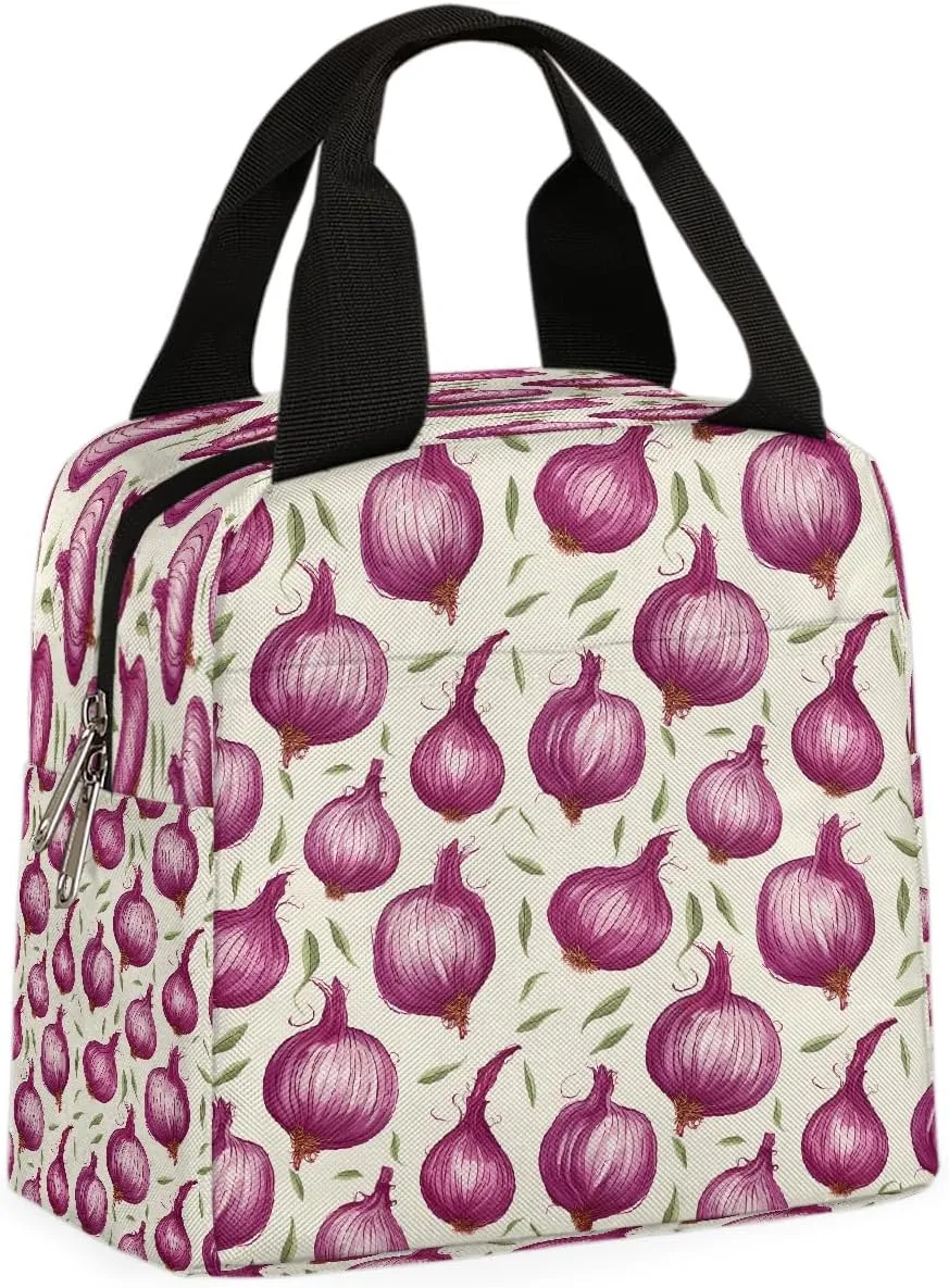 Purple Onion Vegetables Lunch Bag for Women Men Insulated Lunch Box, Reusable Lunch Tote Bag Lunch Container for Work Office Travel Picnic