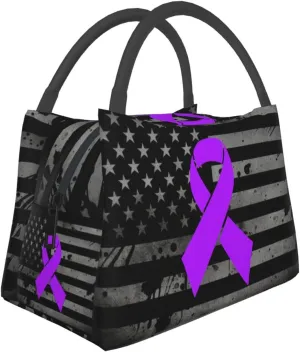 Purple Ribbon Eating Disorders Awareness Lunch Box Large Portable Collapsible Insulated Cooler Lunch Tote for Men Women98