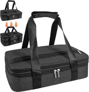 QEES Insulated Casserole Carriers for Hot or Cold Food,Double Decker Casserole Dish Bag Carrying Case,Expandable Food Carrier Warmer Container Bag For Travel Picnic Cookouts.Fits 9"x13" Baking Dish