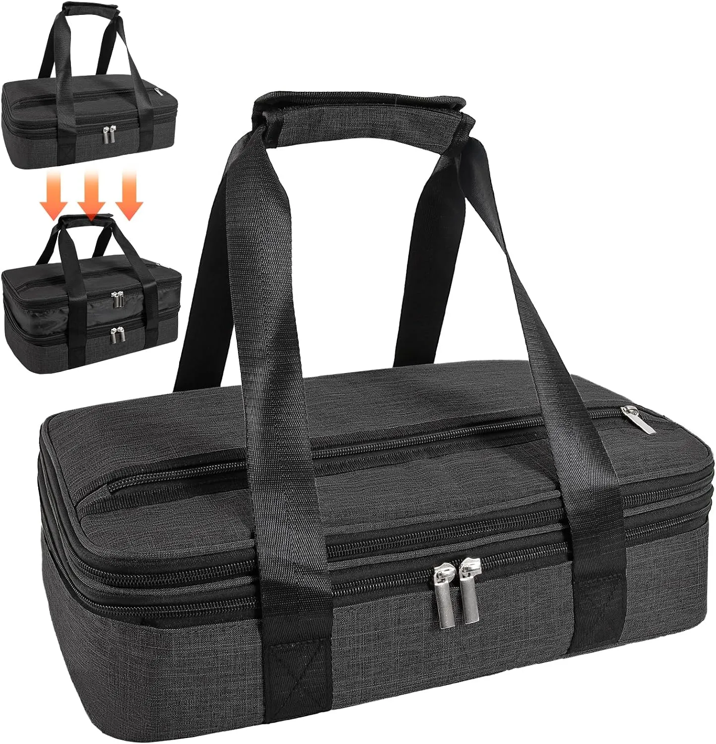 QEES Insulated Casserole Carriers for Hot or Cold Food,Double Decker Casserole Dish Bag Carrying Case,Expandable Food Carrier Warmer Container Bag For Travel Picnic Cookouts.Fits 9"x13" Baking Dish