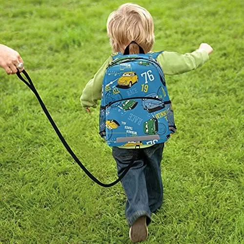 QUGRL Cartoon Cars Toy Kids Toddler Backpack with Leash Harness Funny Kindergarten Child Schoolbag Preschool Nursery Baby Travel Bag for Boys Girls 3-8 Years