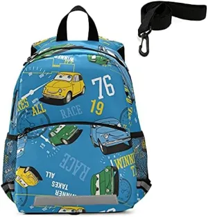 QUGRL Cartoon Cars Toy Kids Toddler Backpack with Leash Harness Funny Kindergarten Child Schoolbag Preschool Nursery Baby Travel Bag for Boys Girls 3-8 Years