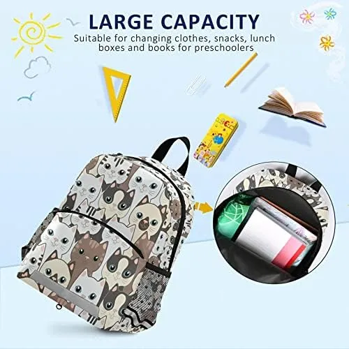 QUGRL Cute Cats Toddler Backpack Kitten Kids Backpack for Baby Boys Girls Childish Kindergarten Schoolbag Preschool Nursery Travel Bag with Safety Leash Harness 3-8 Years