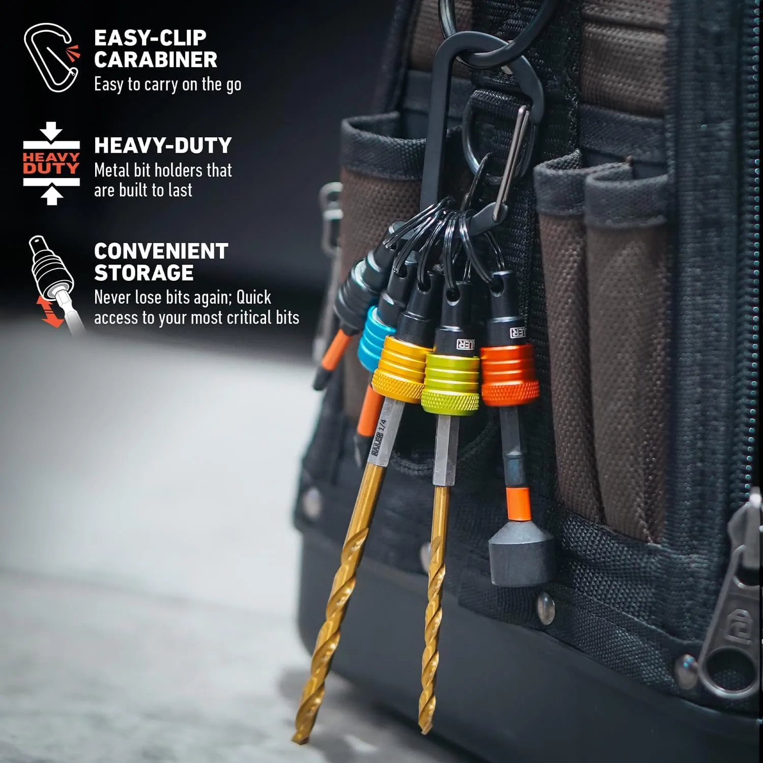 Railer Bit Holder Keychain 5pc - 1/4 inch Hex Shank Bit Holders - Quick-change Design For Nut Driver, Screwdriver & Drill Bits, Include Keychain Carabiner (Multi-Color)