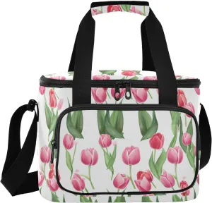 Red White Tulip Insulated Cooler Bag for Women Men Leakproof 24 Can Camping Cooling Bags for Travel Outdoors Trip