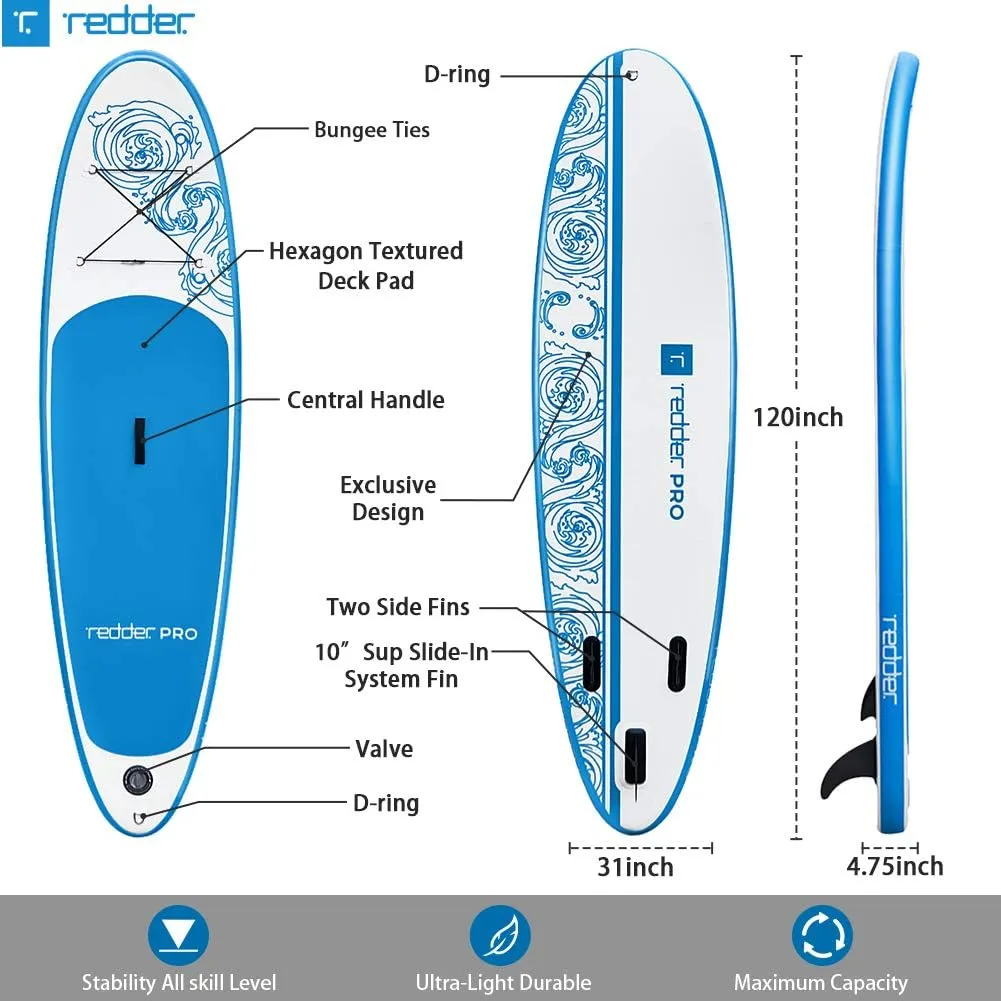 redder Stand Up Paddle Board Inflatable SUP Board for Kids and Adult Stand Up Paddling Board with Leash, Paddle, Backpack, Pump, Repair Kit, Non-Slip Deck Kayak Surfing Fishing SUP Board
