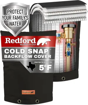 Redford Supply Co. Cold Snap (5°F) Backflow Preventer Insulation Cover, 12" W x 26" H, Pipe Insulation, Water Sprinkler Covers for Outside, Sprinkler Backflow Cover for Winter, Well Pump Bag (Black)
