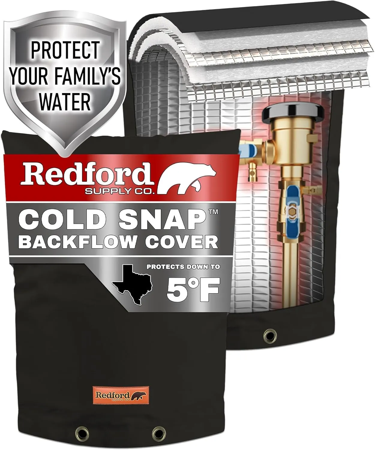 Redford Supply Co. Cold Snap (5°F) Backflow Preventer Insulation Cover, 12" W x 26" H, Pipe Insulation, Water Sprinkler Covers for Outside, Sprinkler Backflow Cover for Winter, Well Pump Bag (Black)