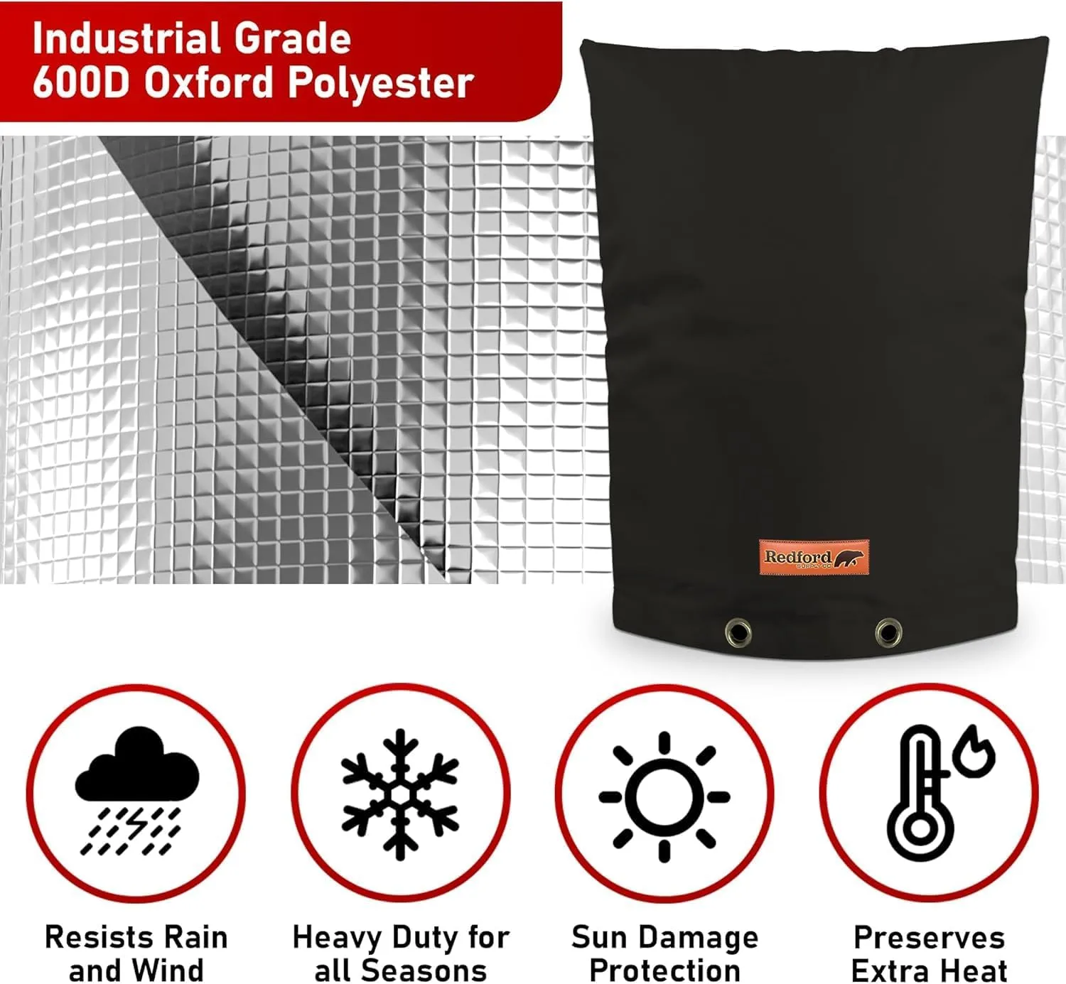 Redford Supply Co. Cold Snap (5°F) Backflow Preventer Insulation Cover, 12" W x 26" H, Pipe Insulation, Water Sprinkler Covers for Outside, Sprinkler Backflow Cover for Winter, Well Pump Bag (Black)