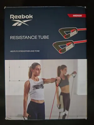 Reebok Resistance Tube Full Body Workout, Warm-Up & Strength Training Resistance Bands with Handles, Non-Slip Stretch Bands for Exercise, Fitness Bands for Men & Women