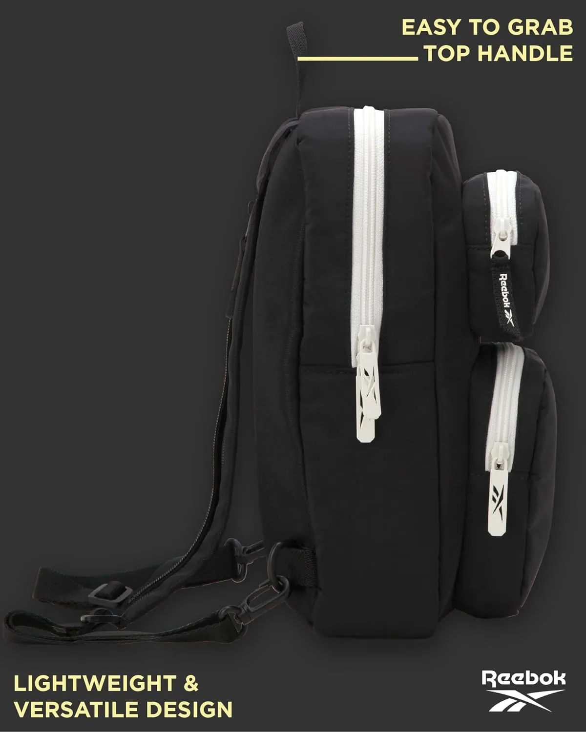 Reebok Unisex Crossbody Bag - Compact Sling Crossbody Bags for Women and Men with Convertible Strap for Gym and Travel, Size One Size, Mikayla Black