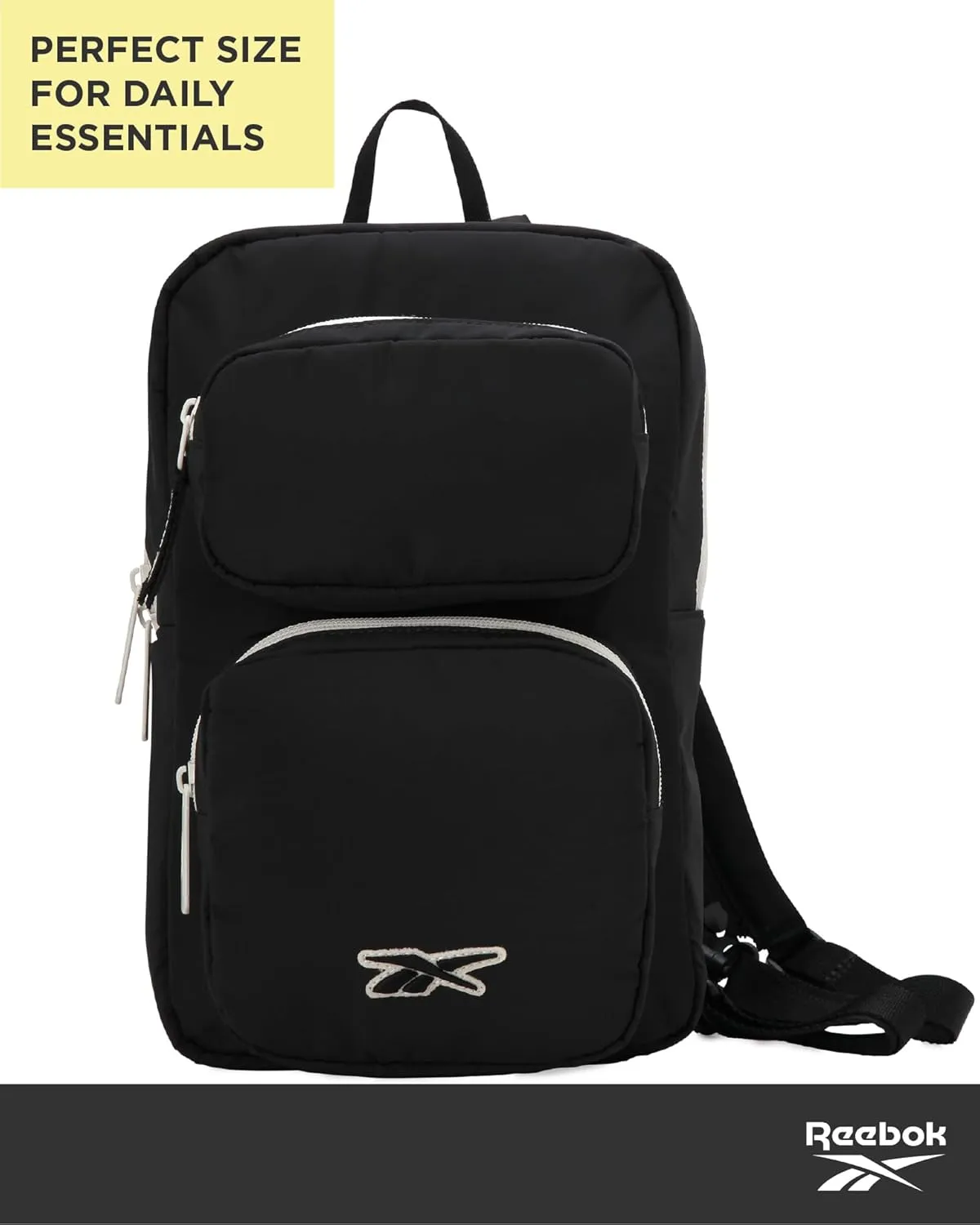 Reebok Unisex Crossbody Bag - Compact Sling Crossbody Bags for Women and Men with Convertible Strap for Gym and Travel, Size One Size, Mikayla Black