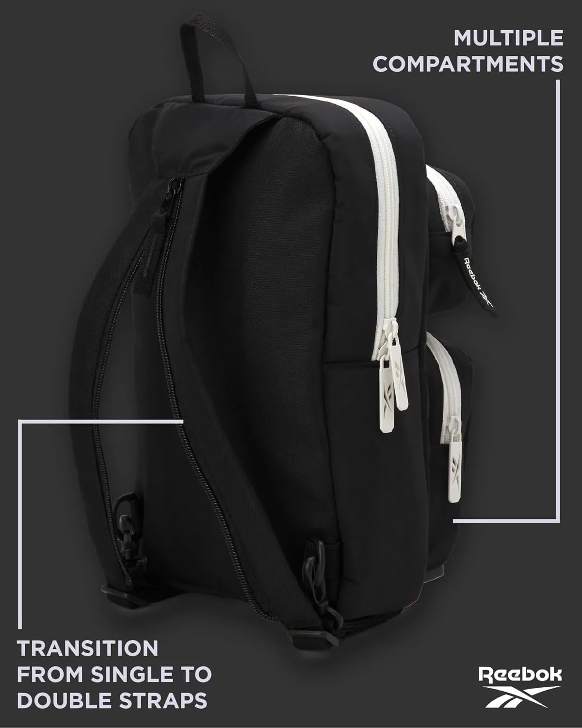 Reebok Unisex Crossbody Bag - Compact Sling Crossbody Bags for Women and Men with Convertible Strap for Gym and Travel, Size One Size, Mikayla Black