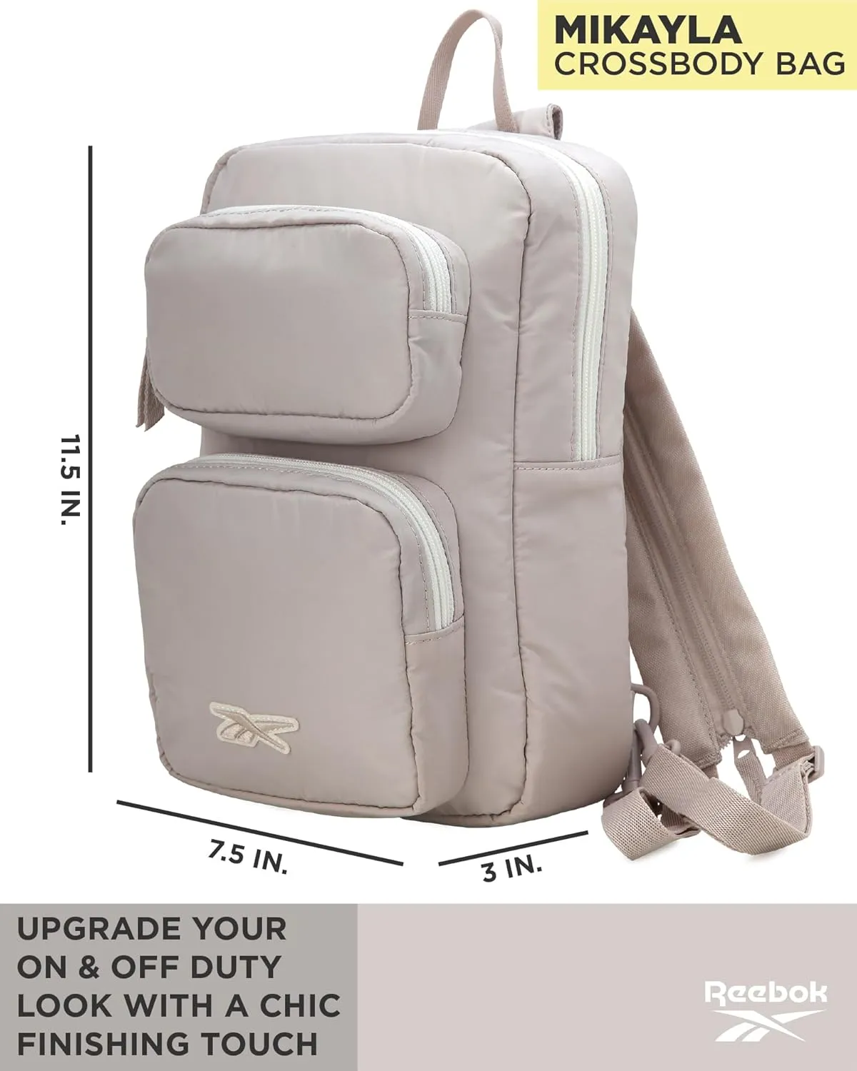 Reebok Unisex Crossbody Bag - Compact Sling Crossbody Bags for Women and Men with Convertible Strap for Gym and Travel, Size One Size, Mikayla Stucco