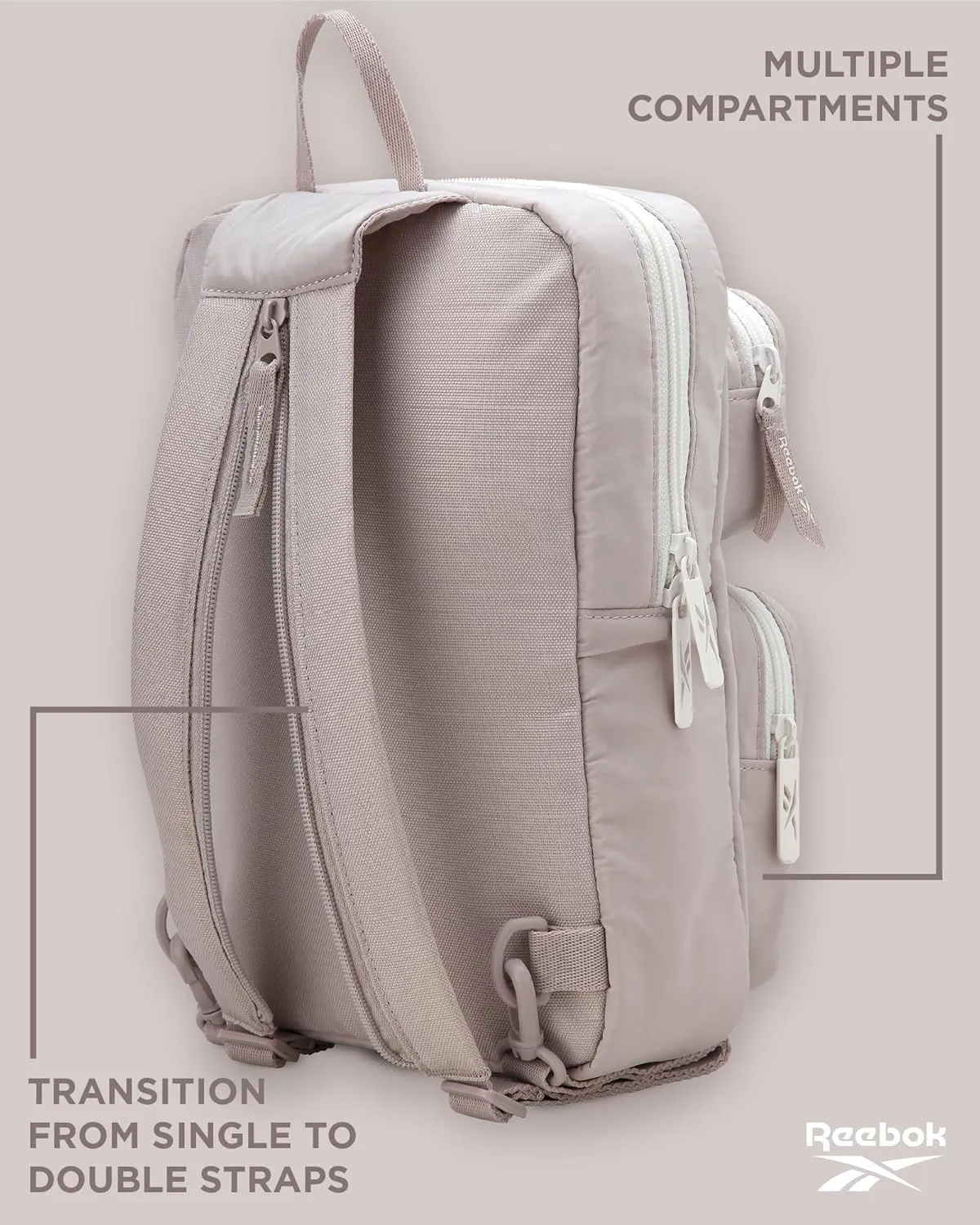 Reebok Unisex Crossbody Bag - Compact Sling Crossbody Bags for Women and Men with Convertible Strap for Gym and Travel, Size One Size, Mikayla Stucco