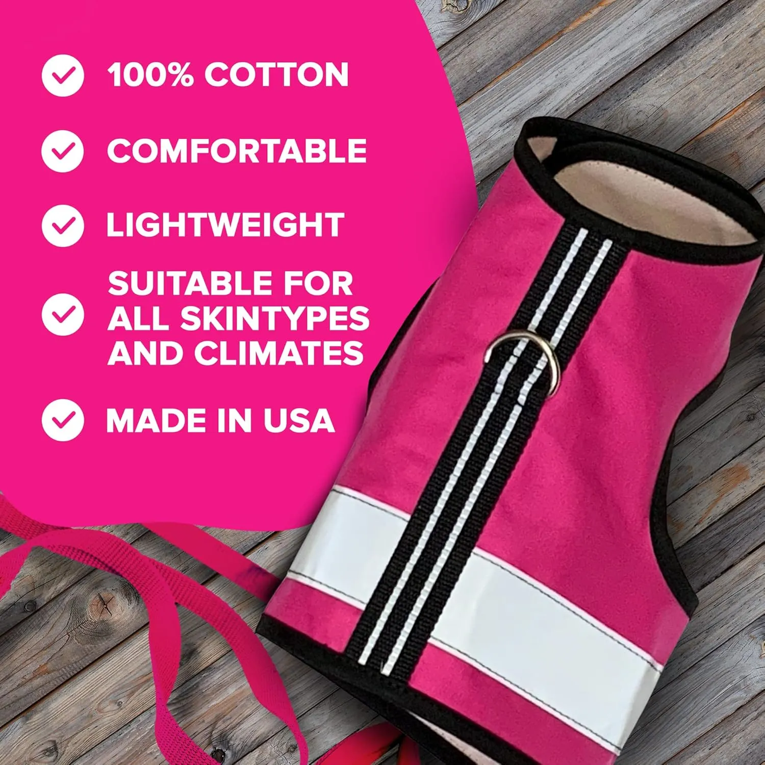 Reflective Cat Harness - High-Visibility Cat Vest for Day & Night | Secure, Breathable and Washable Cotton | Ideal for Walking & Traveling - Flamingo Pink, M to L