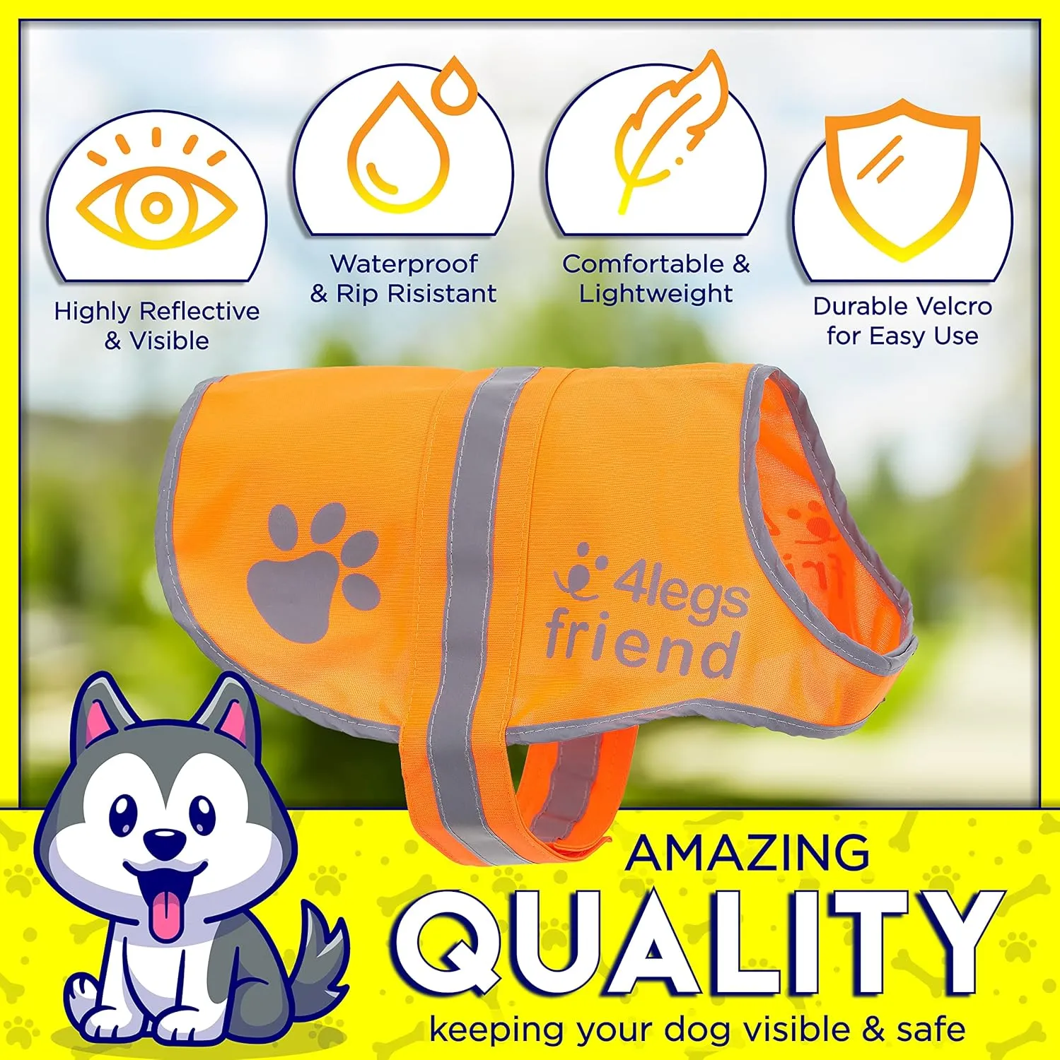 Reflective Dog Vest. Hi-Visibility, Oxford 300D Waterproof Blaze Orange Dog Vest Helps Protect Your Best Friend. Safeguard Your PUP from Motorists & Hunting Accidents, On or Off Leash