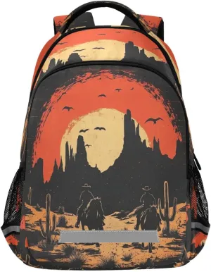 Retro Desert Troop Cowboy Student Backpack 12.9 Inch Laptop Backpack, School Shoulder Bag for Boys & Girls