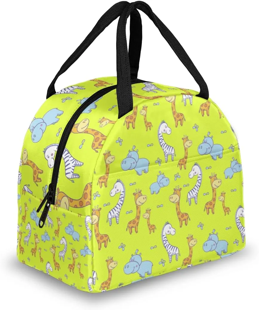 Rhinoceros Giraffe Zebra Lunch Tote Bag Reusable Insulated Lunch Box Waterproof Adult Portable Meal Cooler Bag for Women Men Picnic Office Camping Hiking Beach