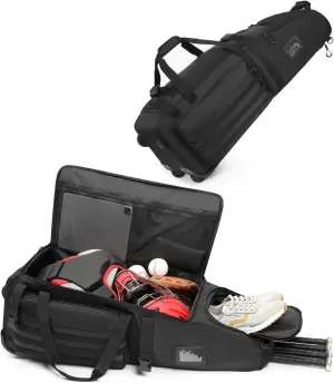 Rolling Baseball Bag with Wheels, Large Capacity Catcher Bag for 4 Bats with Multi-pocket and Separate Shoe Compartment for All Softball Baseball Gear