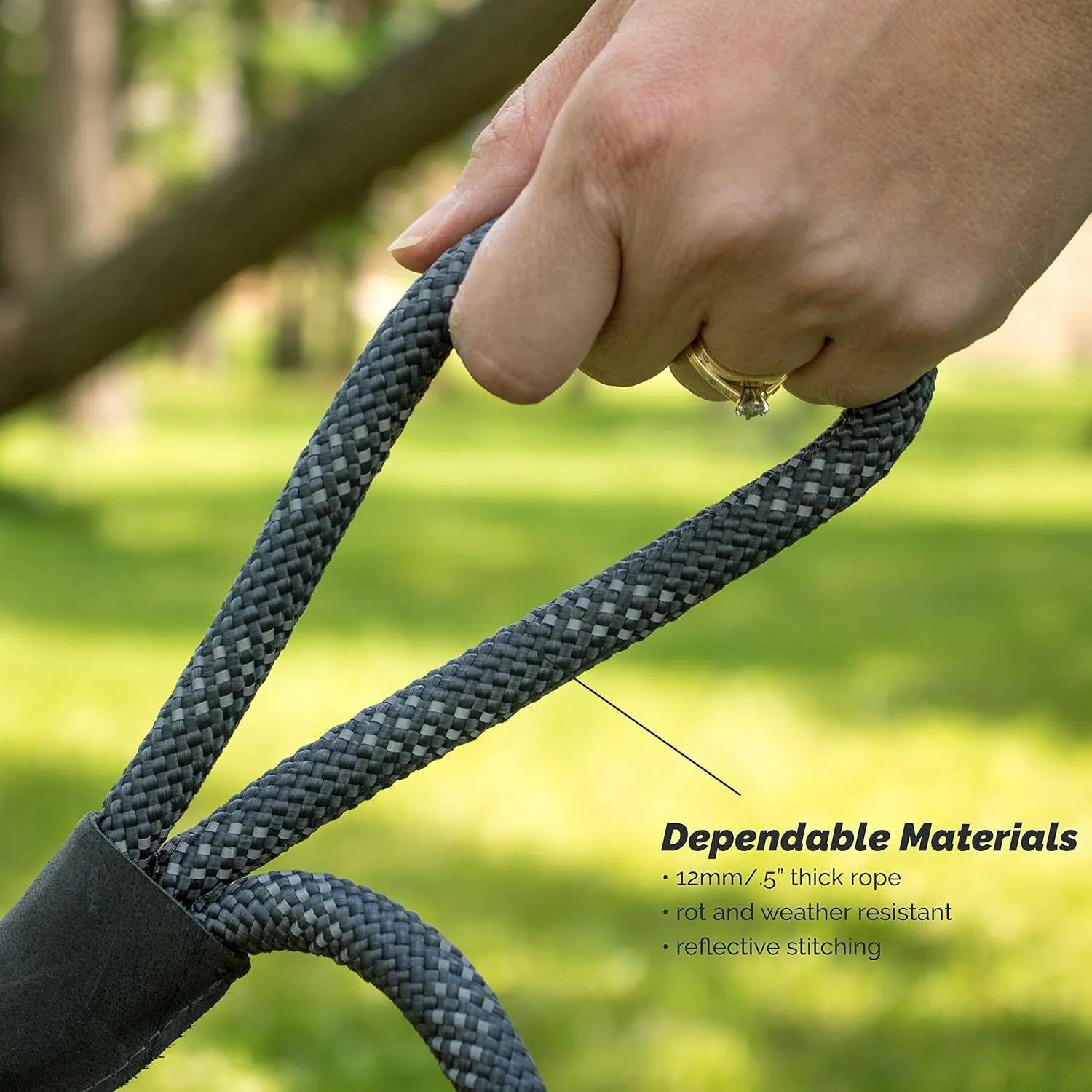 Rope Dog Leash 5ft Long, Two Traffic Handles, Heavy Duty, Reflective Double Handles Lead for Safety and Control Training, Leashes for Large Dogs or Medium Dogs, Dual Handles Leads (Gray)