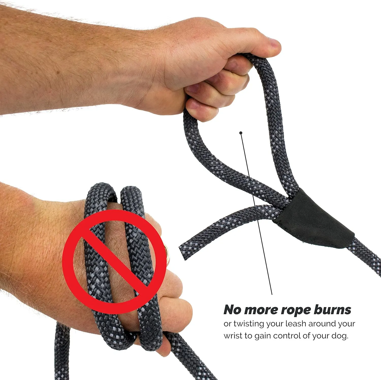 Rope Dog Leash 5ft Long, Two Traffic Handles, Heavy Duty, Reflective Double Handles Lead for Safety and Control Training, Leashes for Large Dogs or Medium Dogs, Dual Handles Leads (Gray)