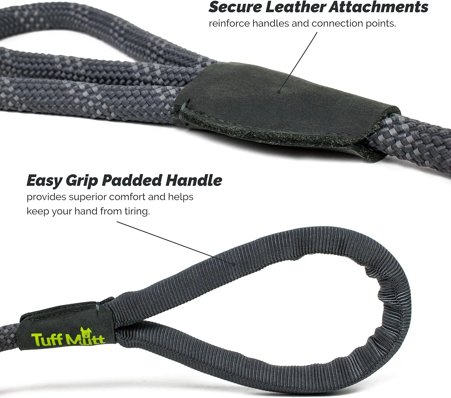 Rope Dog Leash 5ft Long, Two Traffic Handles, Heavy Duty, Reflective Double Handles Lead for Safety and Control Training, Leashes for Large Dogs or Medium Dogs, Dual Handles Leads (Gray)