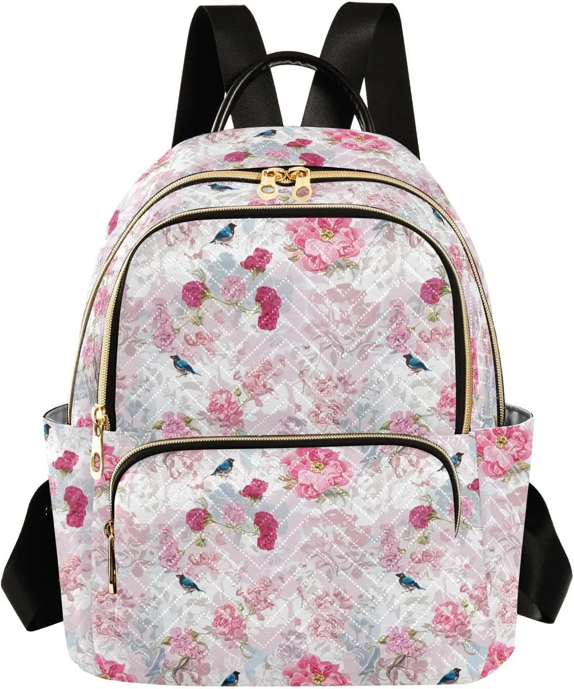 Rose Finch Floral Pale Backpack Purse for Women College Shoulder Bags with Anti-theft Back for College Camping S
