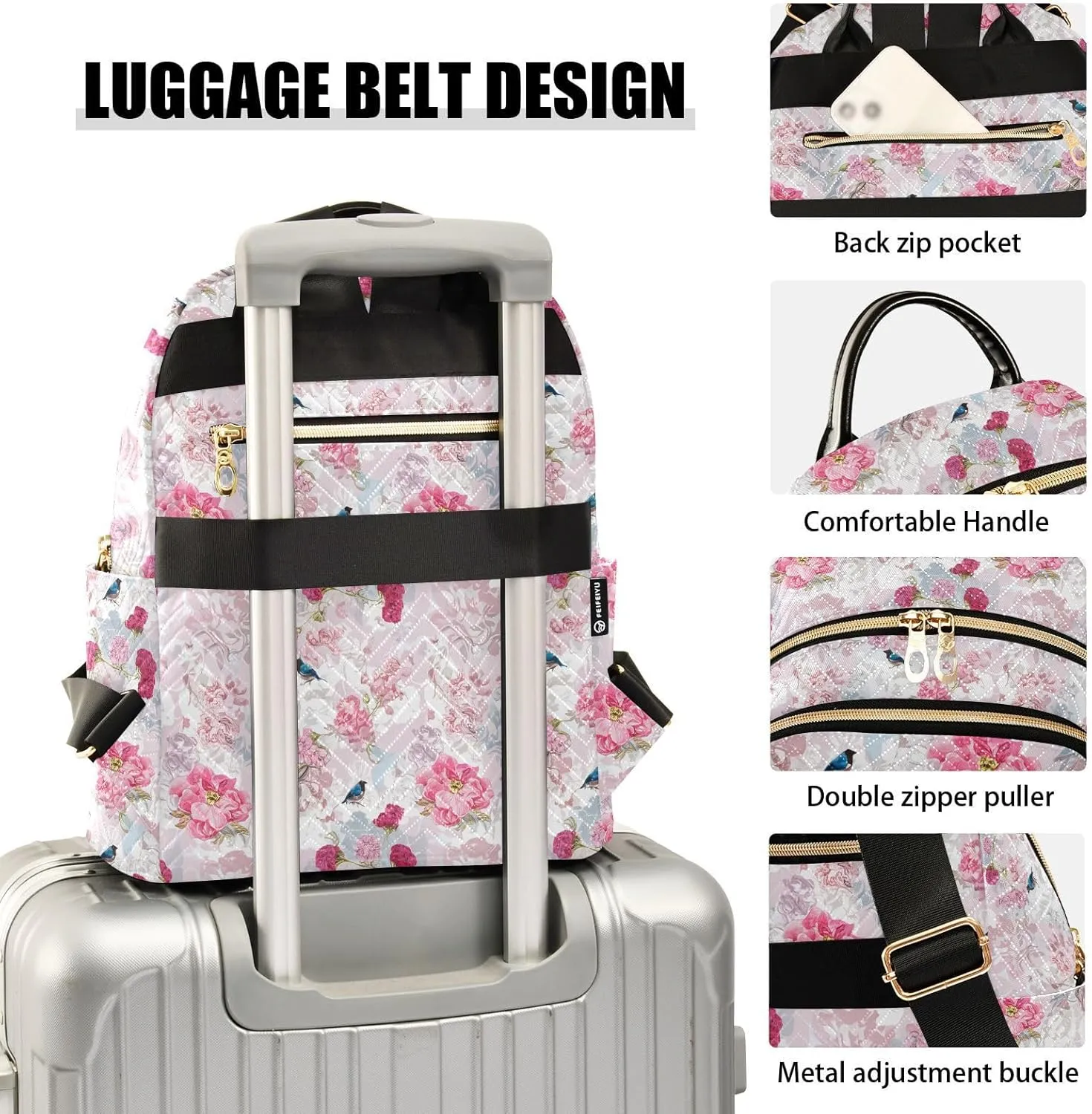 Rose Finch Floral Pale Backpack Purse for Women College Shoulder Bags with Anti-theft Back for College Camping S