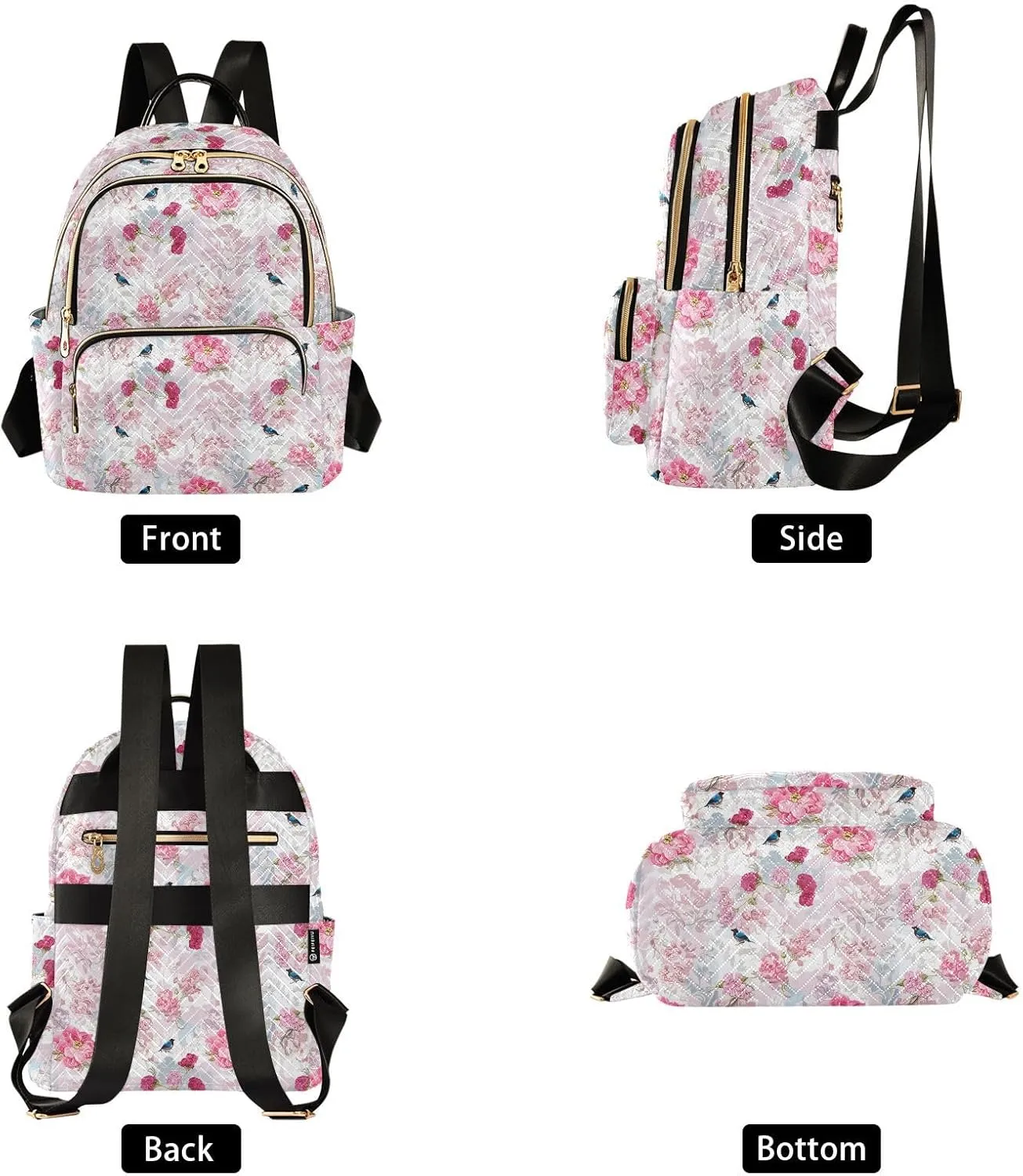 Rose Finch Floral Pale Backpack Purse for Women College Shoulder Bags with Anti-theft Back for College Camping S