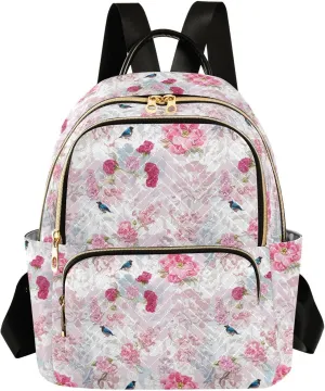 Rose Finch Floral Pale Backpack Purse for Women College Shoulder Bags with Anti-theft Back for College Camping S