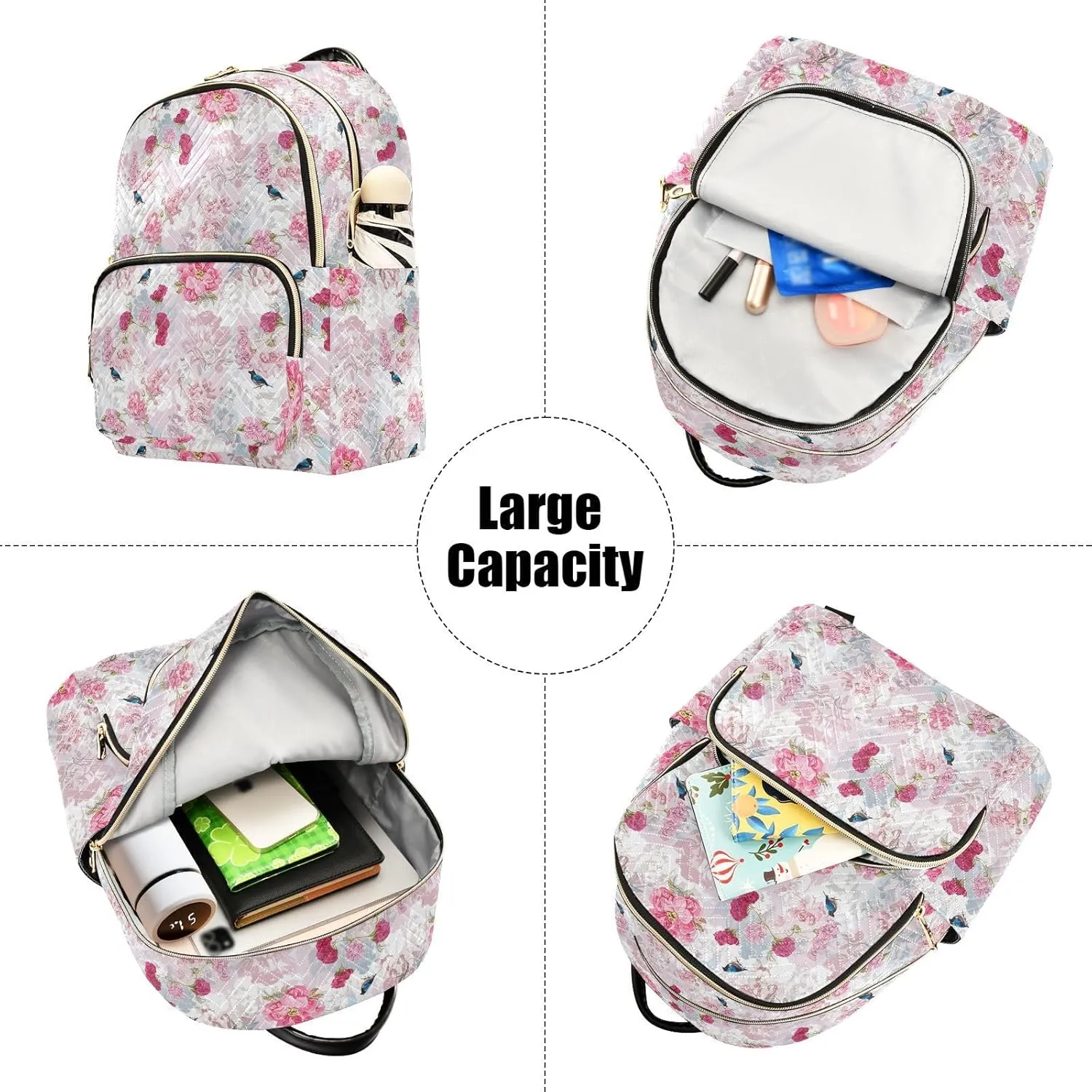Rose Finch Floral Pale Backpack Purse for Women College Shoulder Bags with Anti-theft Back for College Camping S