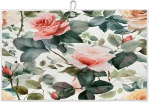 Rose Flower Watercolor Golf Towel with Heavy Duty Carabiner Ultra Absorbent Quick Dry Perfect for Cleaning Clubs Balls Gear Essential Golf Accessory for Men Women Kids