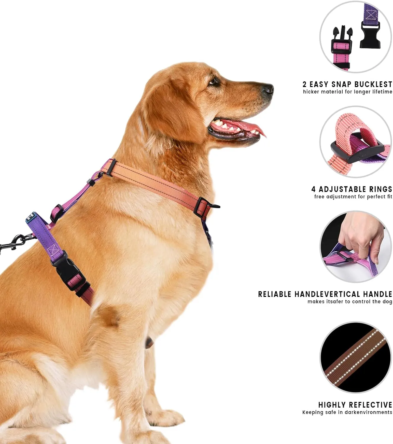 Roses&Poetry Dog Harness for Large Dogs, No-Pull Dog Harness and Leash Set Adjustable Reflective, Dog Vest Harnesses Comfort Padded Handle, Pet Harness for Training Outdoor Walking（Mistyrose-L