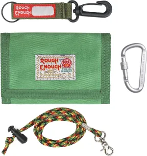 Rough Enough Kids Wallet for Boys Girls Preppy Teen with Neck Lanyard Keychain Canvas Green