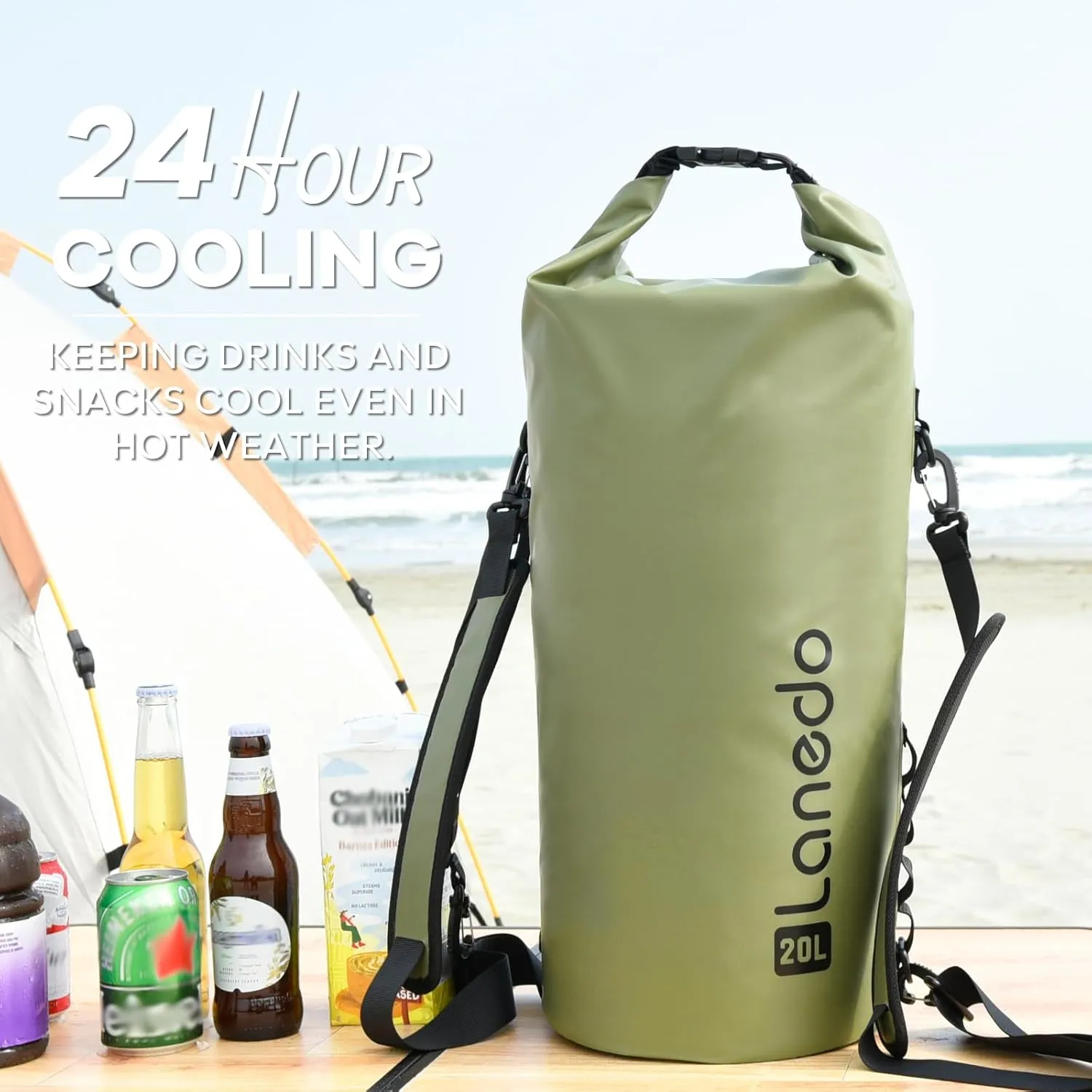 Round Barrel Collapsible Backpack Cooler, Waterproof Hands Free Cooler Bag, 24 Hours Cooling, Soft Sided Cooler, Portable Lightweight Travel Camping Beach Lunch Backpack for Men and Women