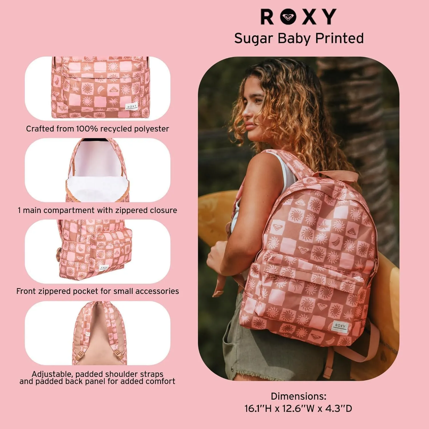Roxy Women's Sugar Baby Backpack | Travel |Vacation | Work | Everyday Carry | 16L Capacity, Ditsy Atomizer, One Size