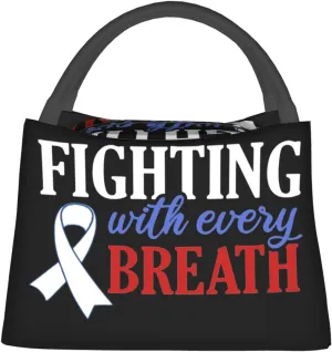 Rqwaaed Lung Cancer Awareness White Ribbon Fighting With Every Breath Large Collapsible Insulated Cooler Bag - Leakproof Lunch Tote for Adults