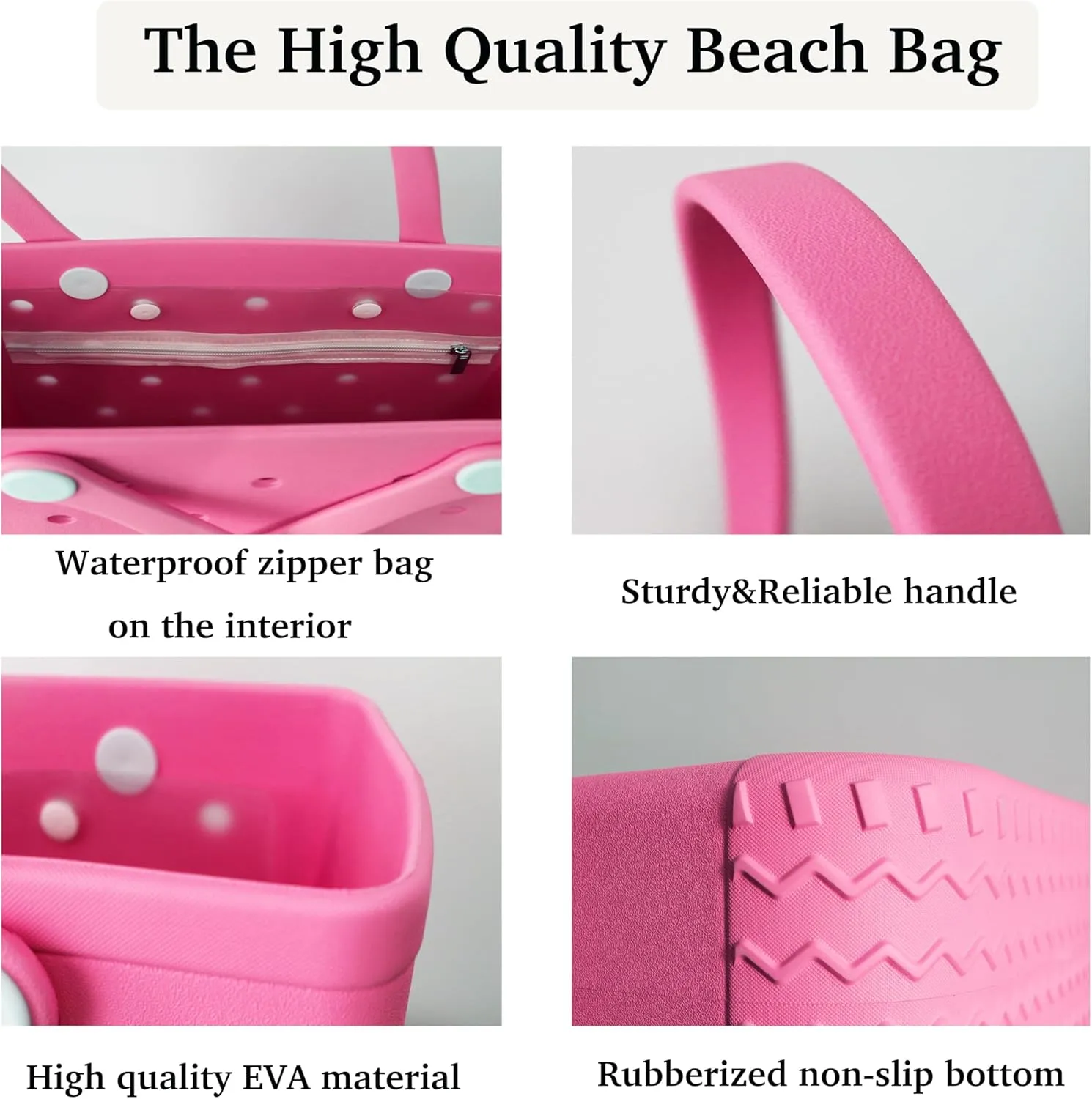 Rubber Beach Tote Bag Waterproof and Sandproof,Lightweight Travel Bag,Zippered Inner Pocket,Pool Travel Camping