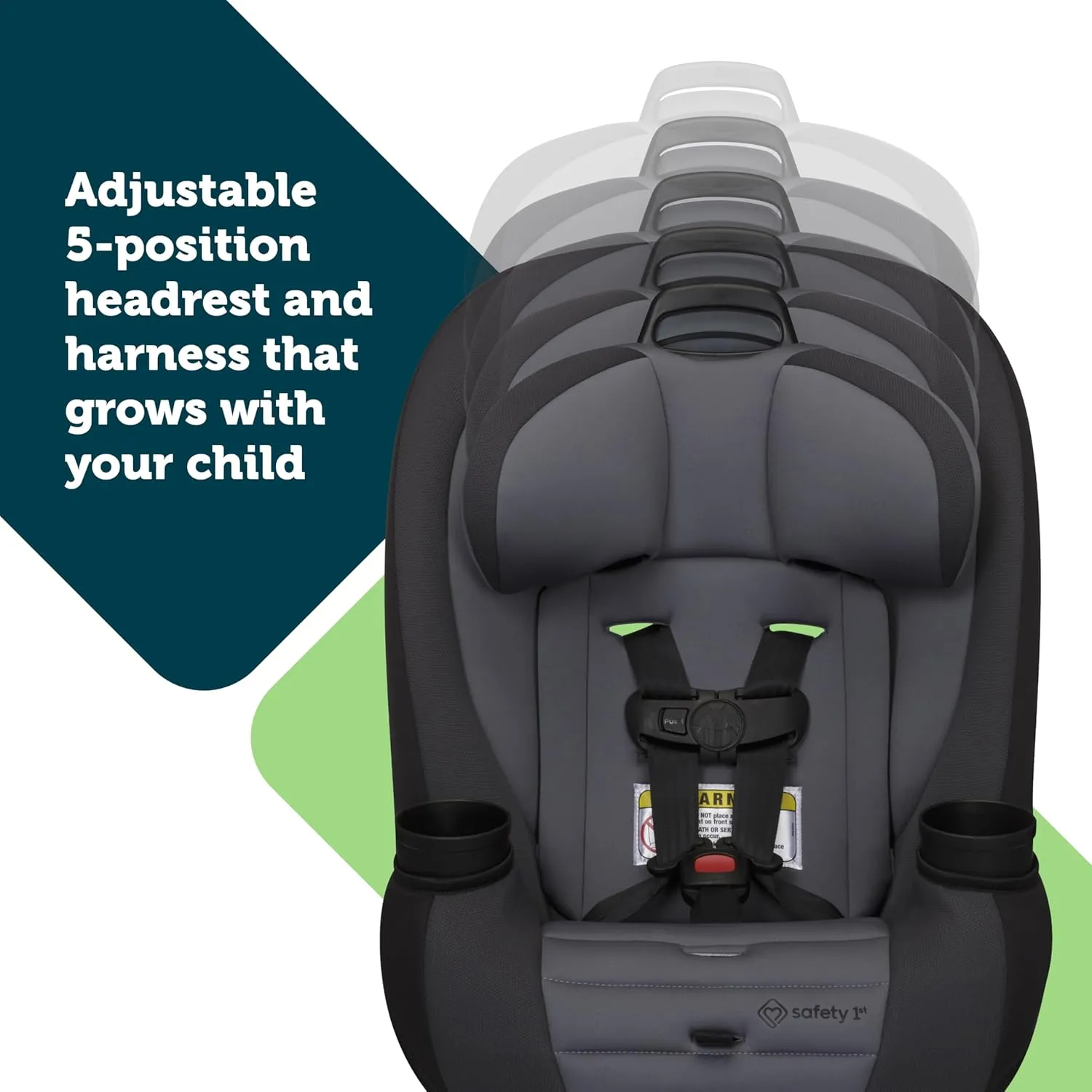 Safety 1st Ellaris 3-in-1 Convertible Car Seat, Slim Fit Design, Rear & Forward-Facing, 5-Position Headrest, 3-Across Fit, Travel-Friendly with Machine-Washable Seat Pad, Smokey Haze
