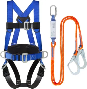 Safety Harness Fall Protection Kit Full Body Roofing Harnesses With Internal Shock Absorbing Lanyard, Blue Safety Harness For Construction OSHA/ANSI Compliant