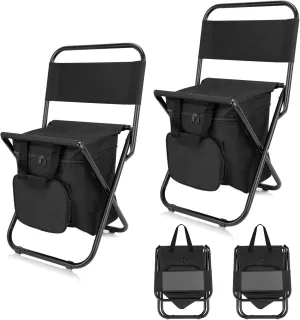 SAN LIKE Fishing Chair with Cooler Bag - Lightweight Foldable Backpack Camping Stool for Outdoor Fishing Hunting Gear - Portable Insulated Cooler Pocket Design（2 Packs Black