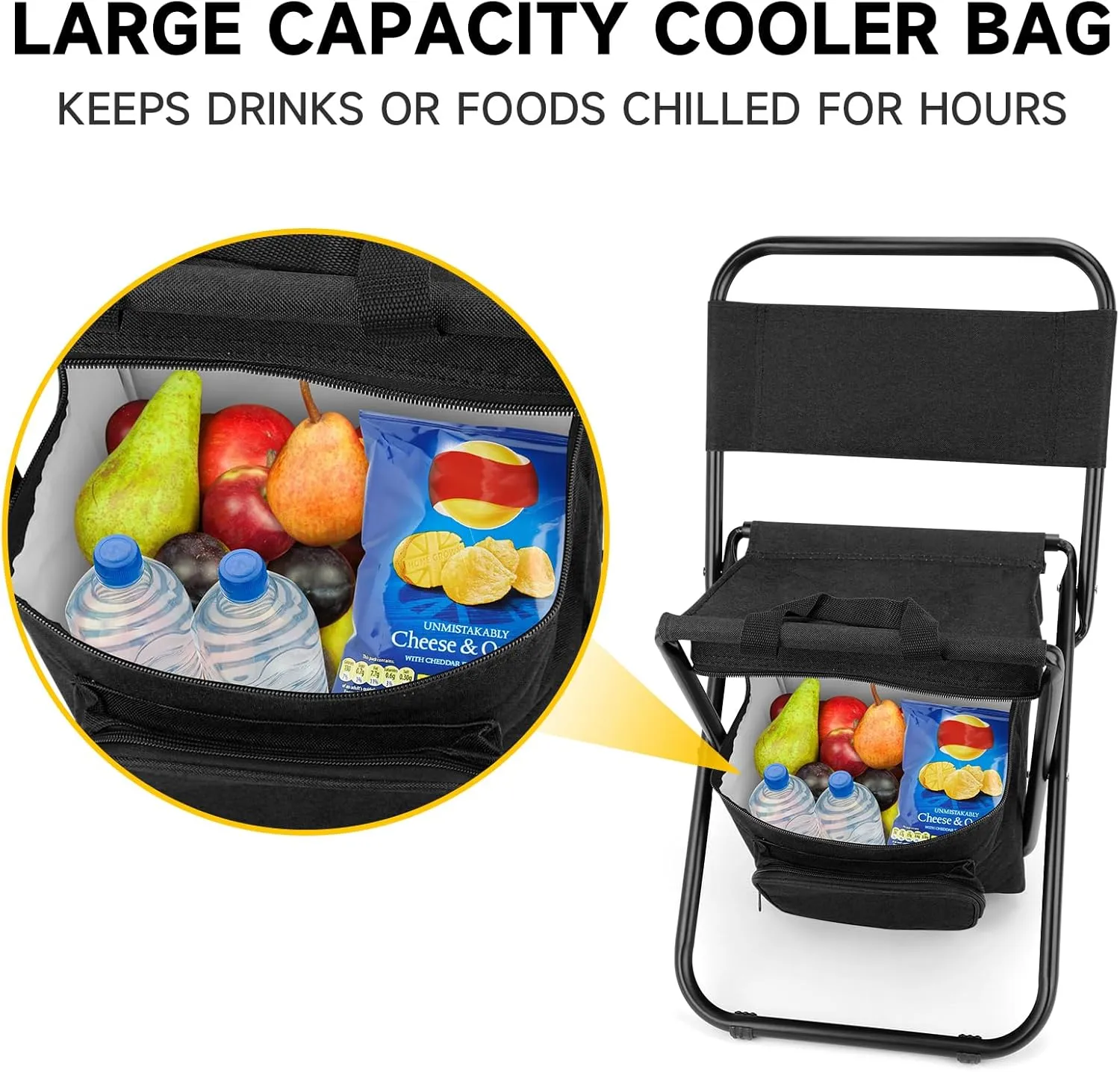 SAN LIKE Fishing Chair with Cooler Bag - Lightweight Foldable Backpack Camping Stool for Outdoor Fishing Hunting Gear - Portable Insulated Cooler Pocket Design（2 Packs Black